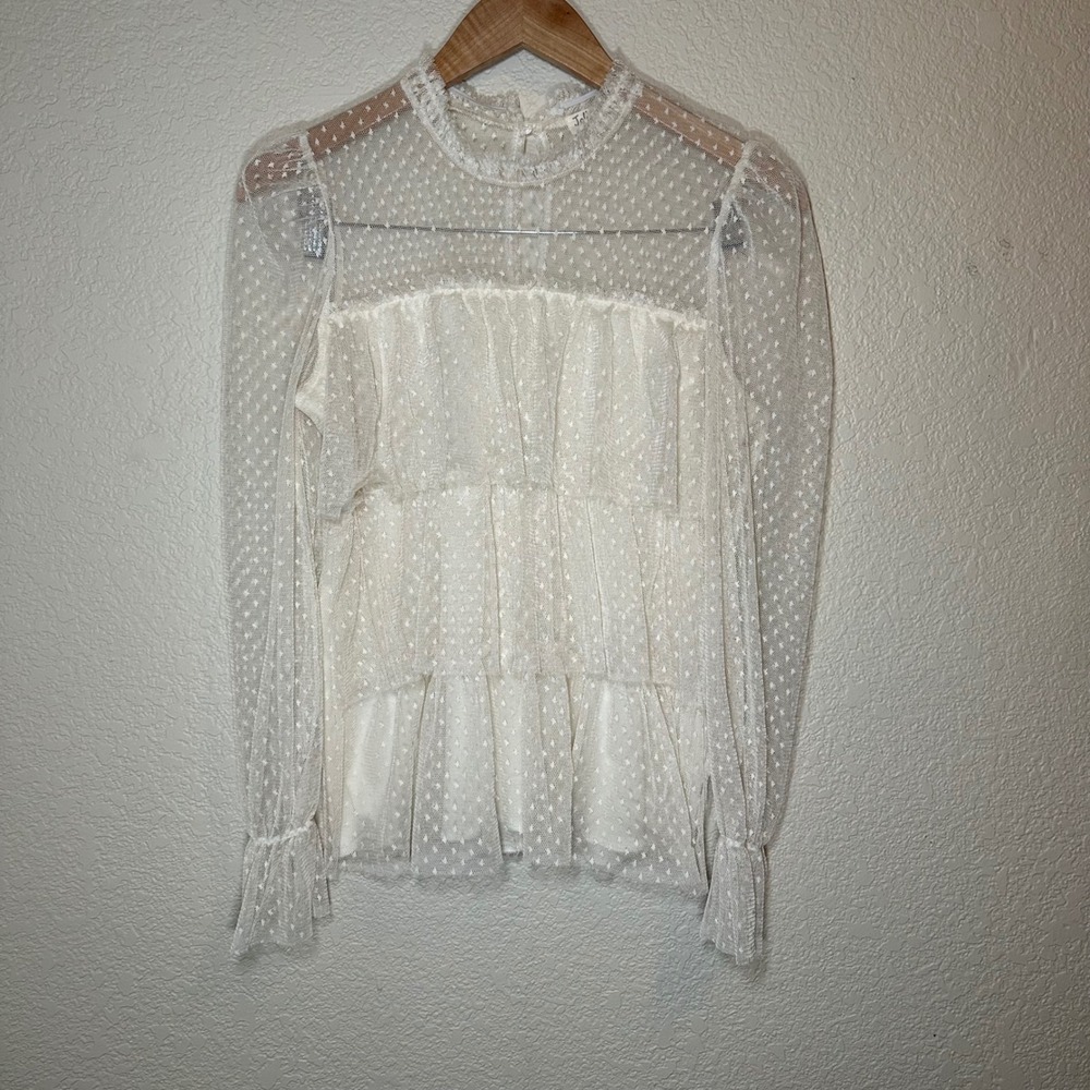Jolie &‎ Joy Womens Large Top Polka Dot Sheer Tiered Layer Long Sleeve Festival